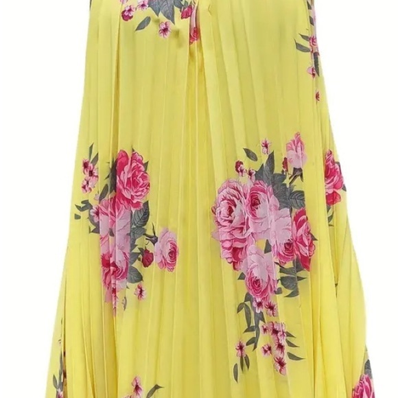 Elegant Yellow and Pink Floral Pleated Dress, NWOT - Picture 2 of 3